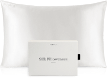 FluffCo Silk Pillowcase in white with its gift box